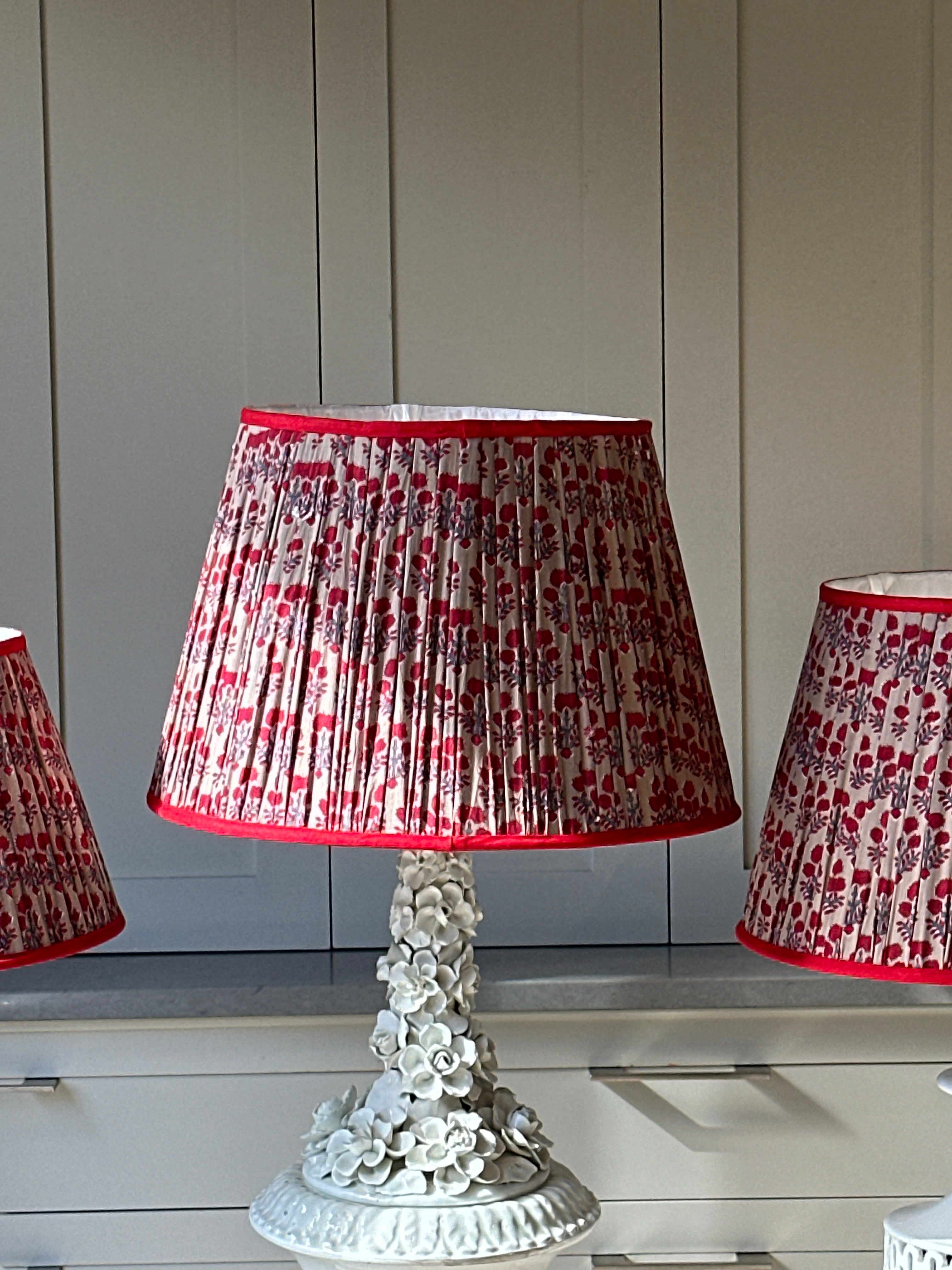 Large Dark Beige Lampshade with red flowers and red piping (18 inch)