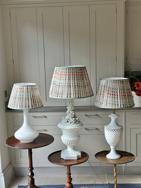 Small Ivory Lampshade with striped pink, green leaves and fuchsia pattern (14 inch)