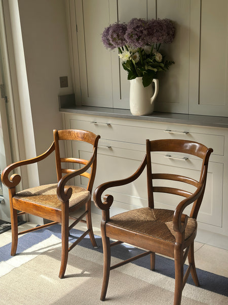 Charming Pair of Fruitwood & Rush Chairs