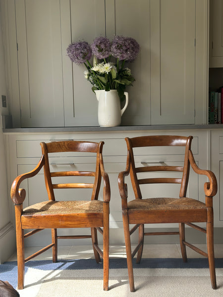 Charming Pair of Fruitwood & Rush Chairs