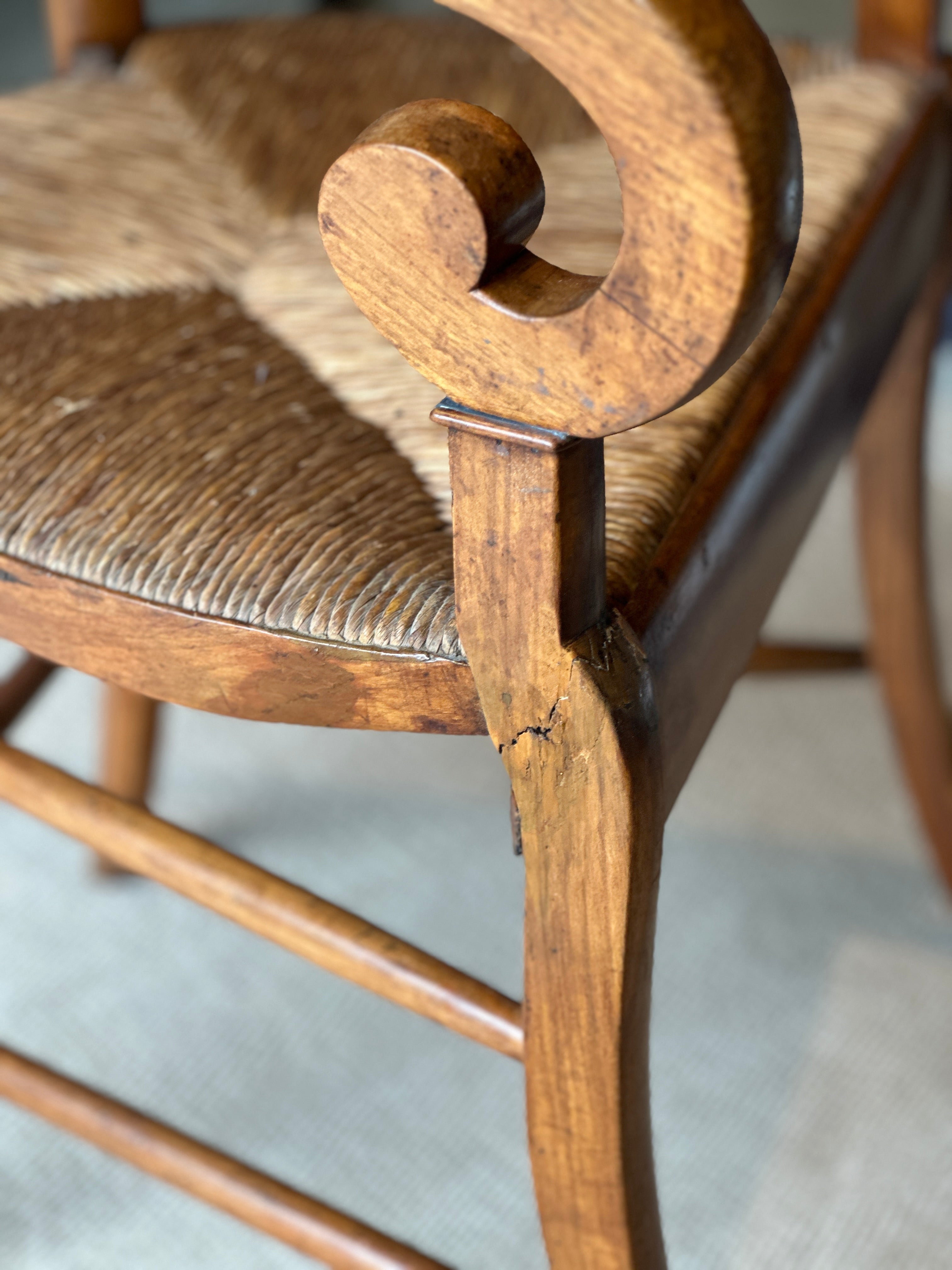 Charming Pair of Fruitwood & Rush Chairs