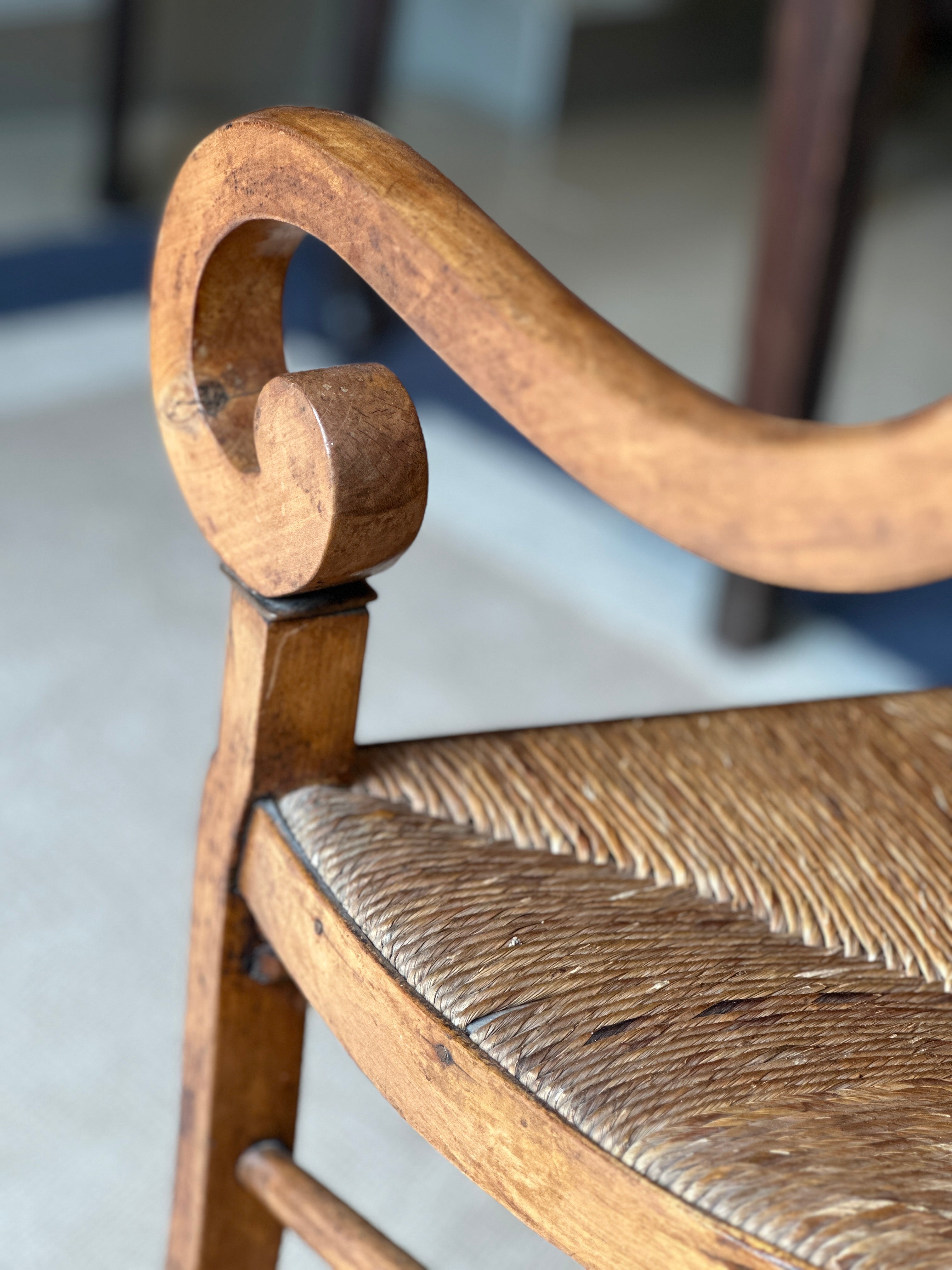 Charming Pair of Fruitwood & Rush Chairs