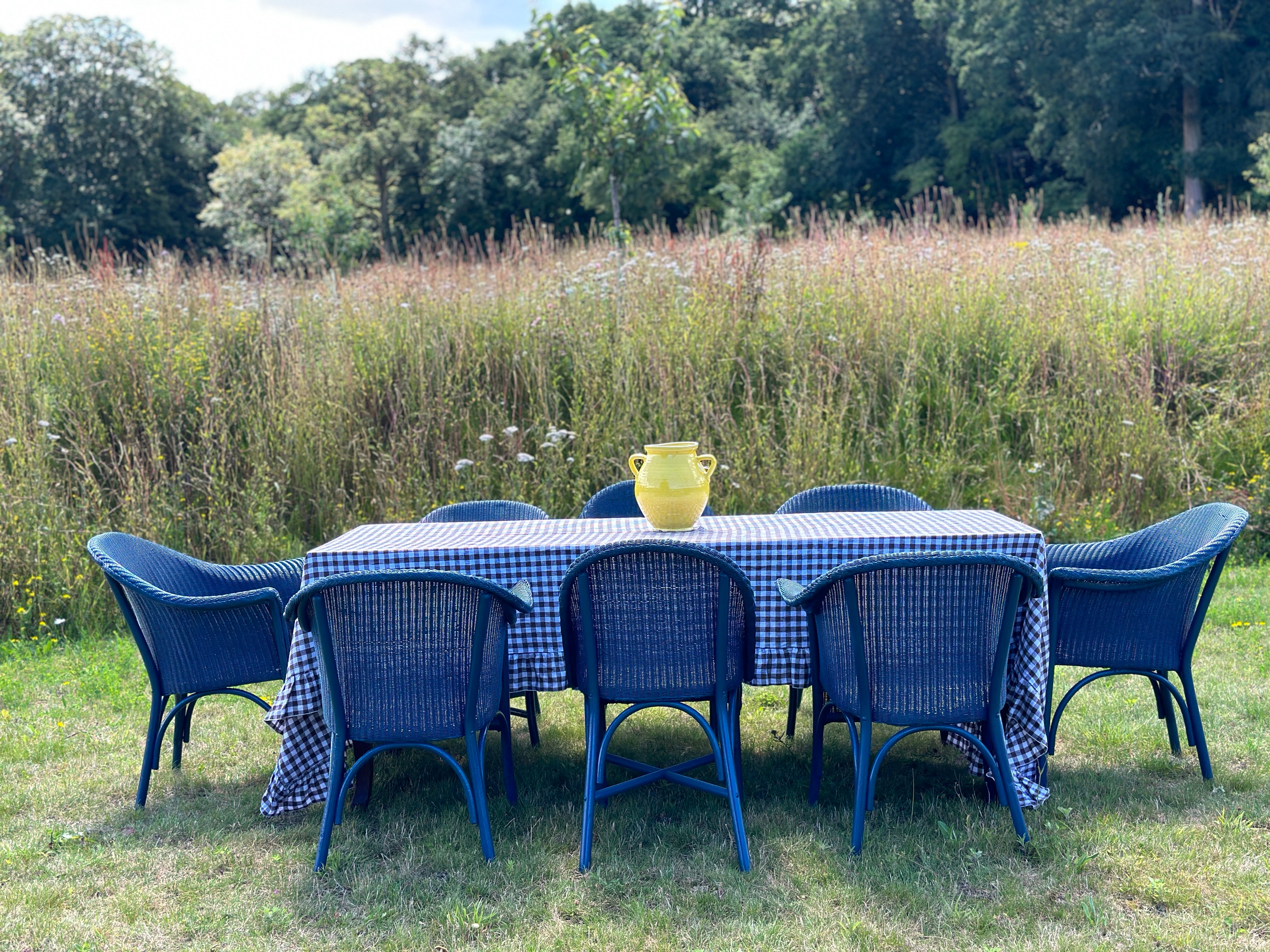 A Set of 8 Vintage Lloyd Loom ‘Lusty’ Chairs in F&B Hague Blue