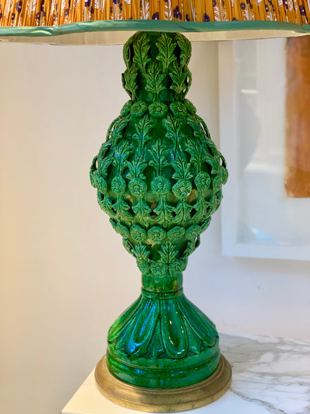 Large Manises Dark Green Ceramic Lamp