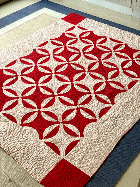 Antique Red and White American Quilt circa 1860