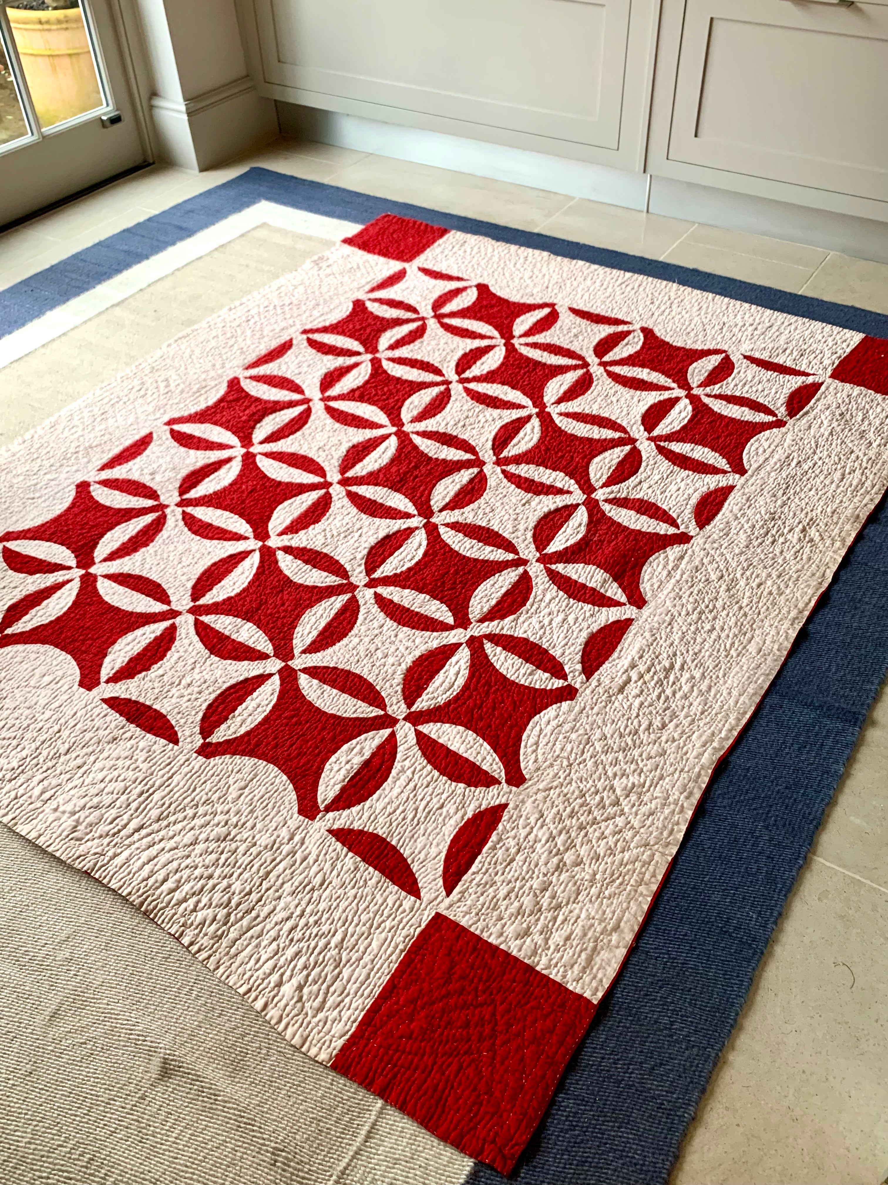 Antique Red and White American Quilt circa 1860