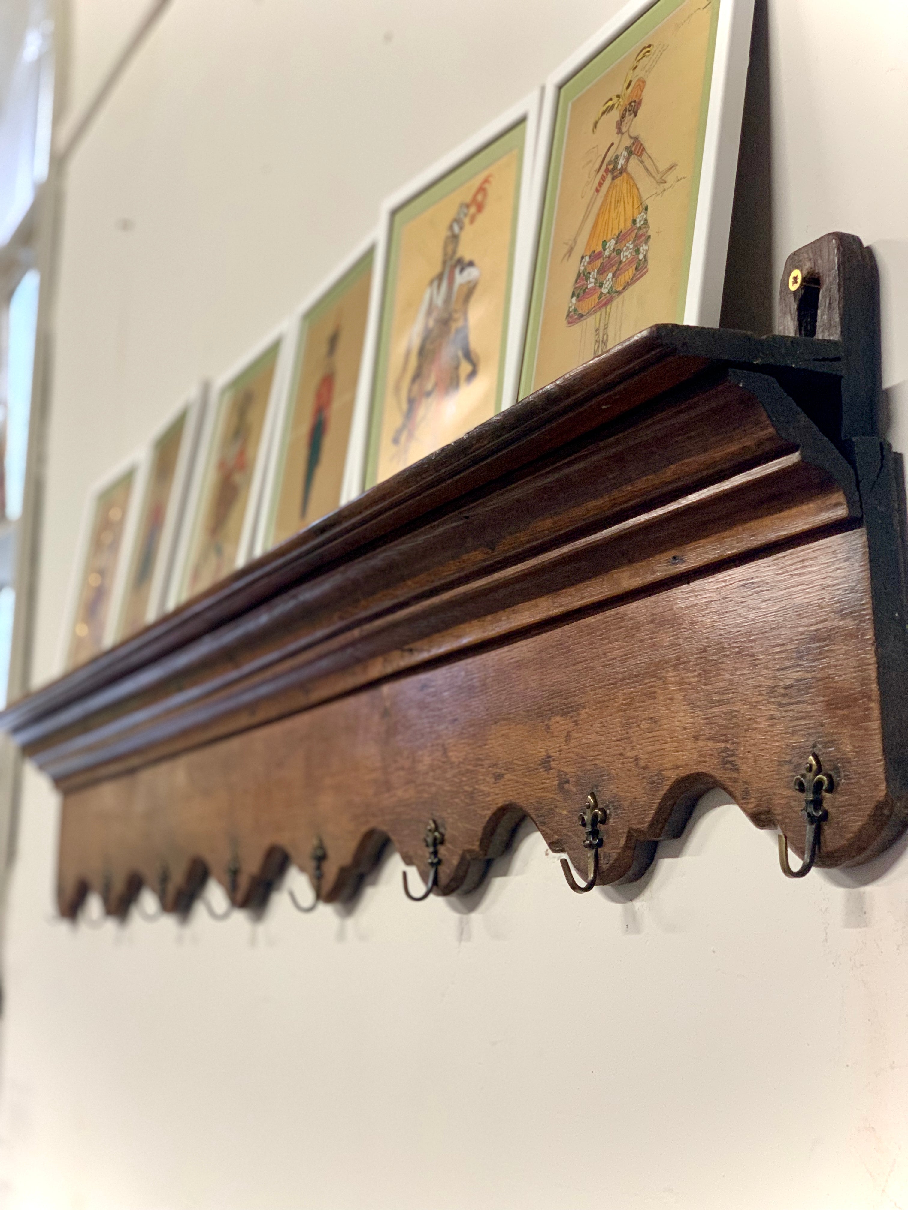 Long Continental Oak Coat or Kitchen Rack