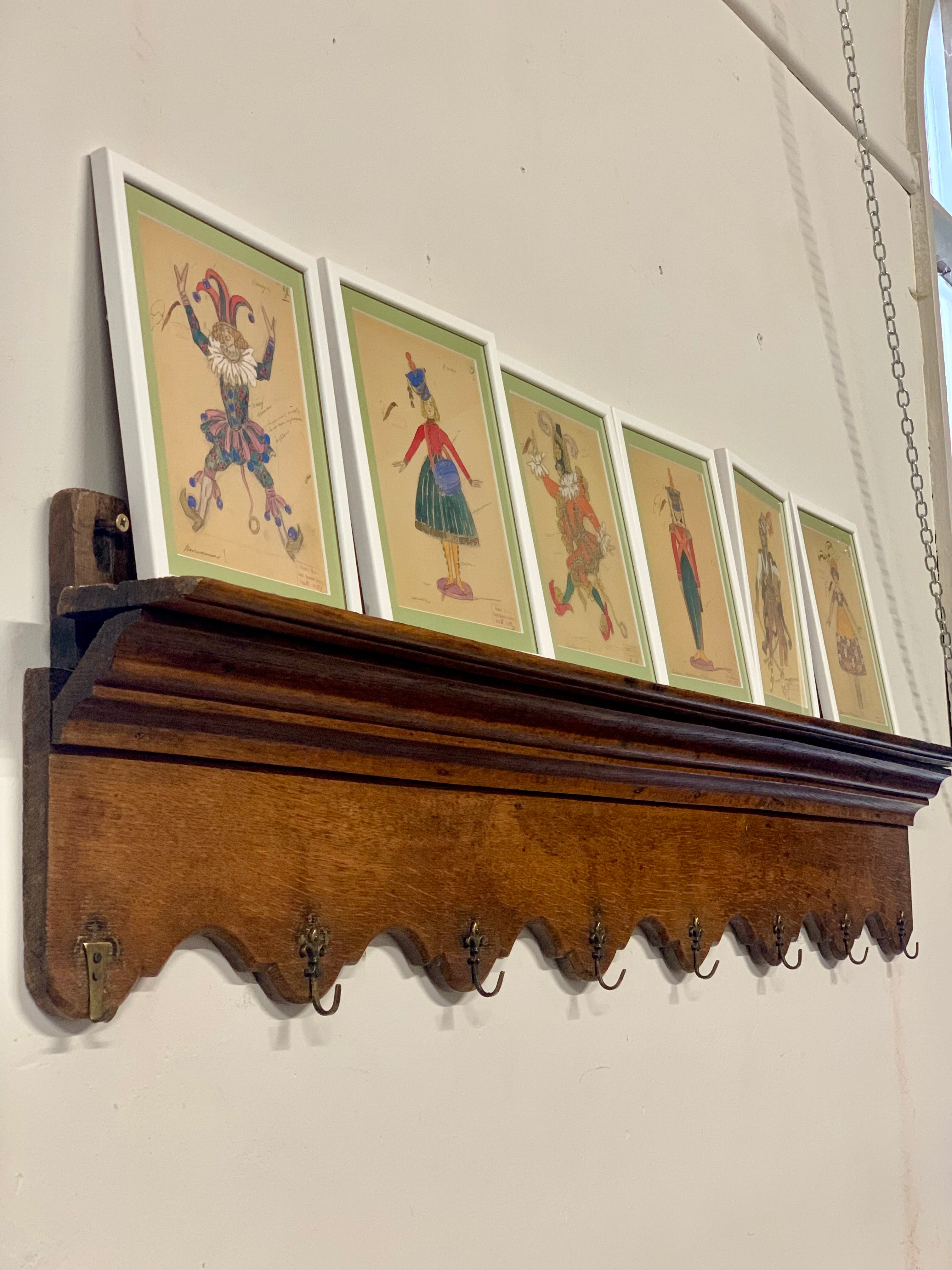 Long Continental Oak Coat or Kitchen Rack