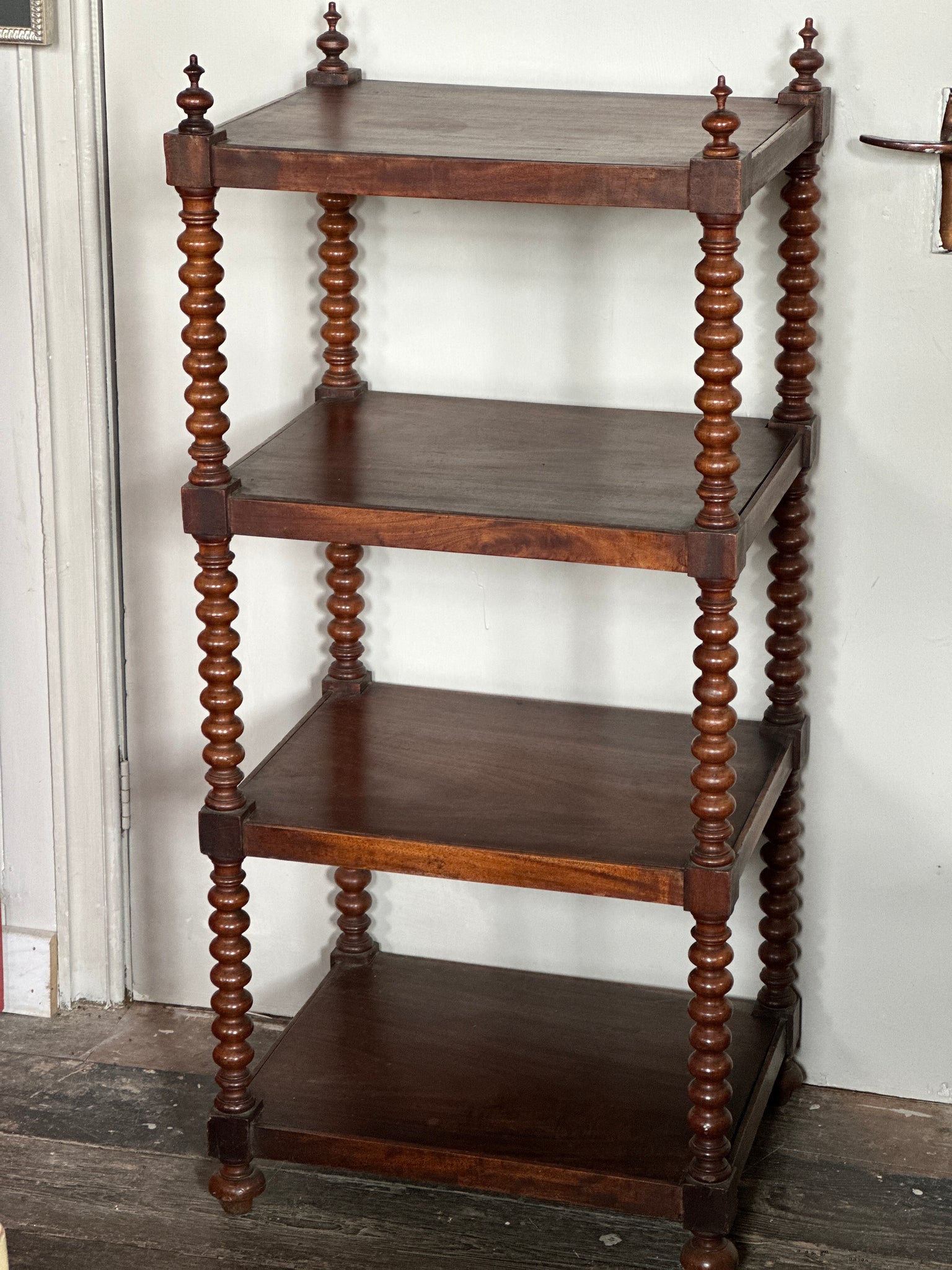 Late 19th C Mahogany Whatnot with Bobbin Turned Supports