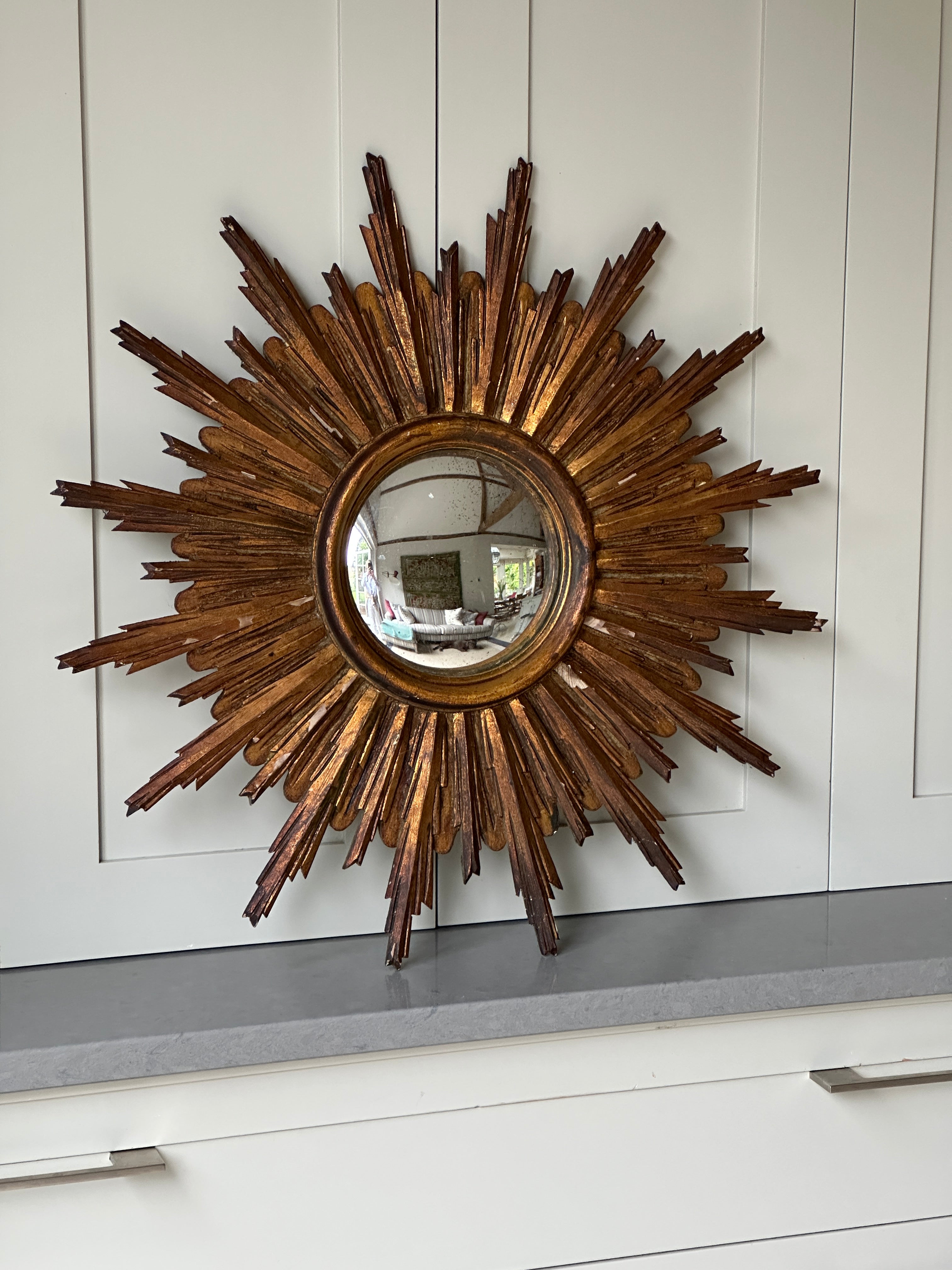 Antique Spanish Giltwood Starburst Mirror