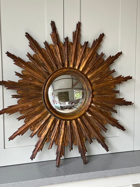 Antique Spanish Giltwood Starburst Mirror