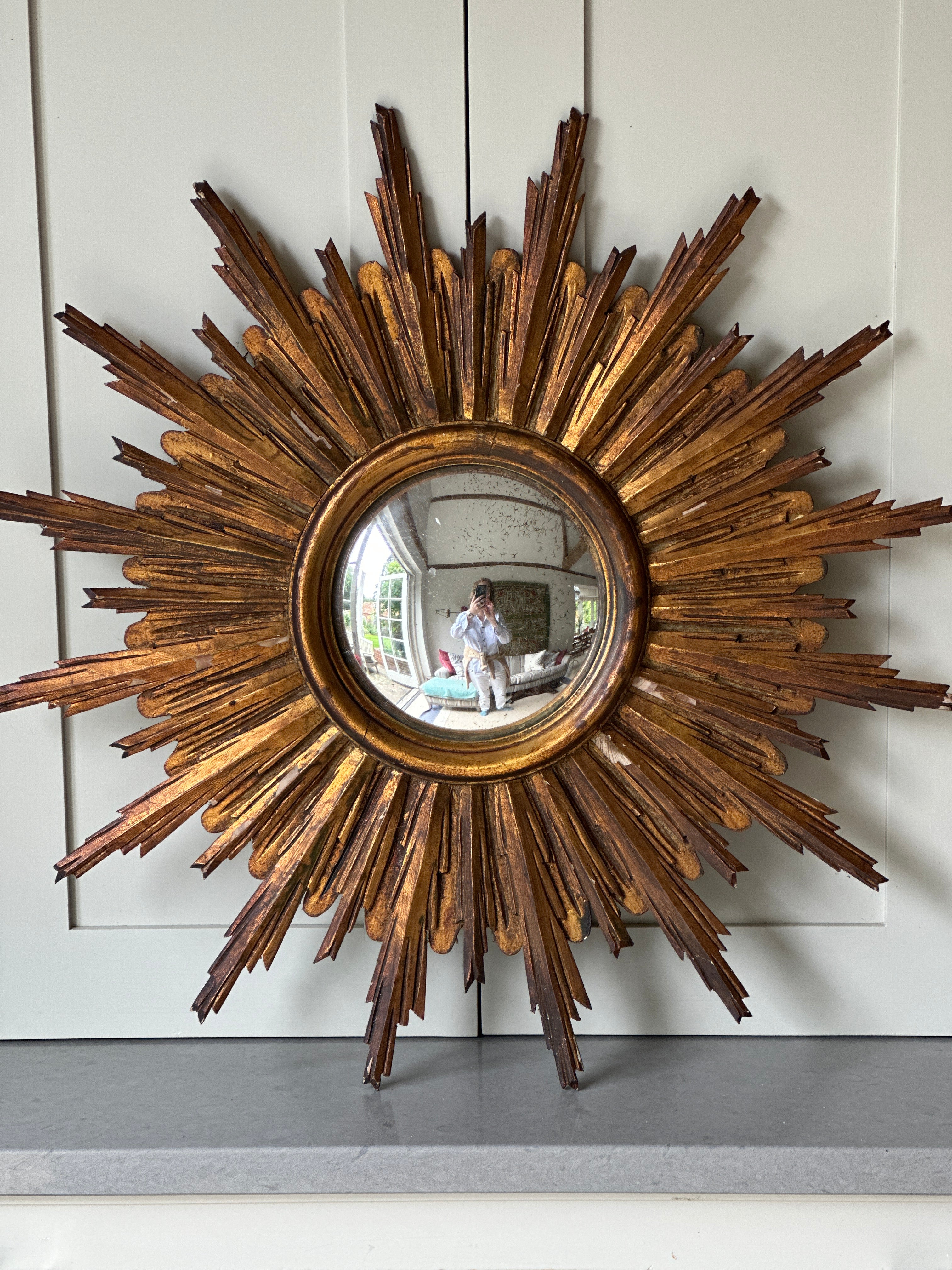 Antique Spanish Giltwood Starburst Mirror