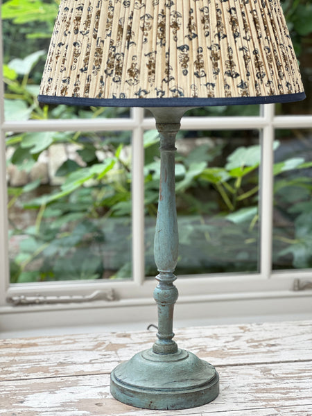 Faded  Blue Painted Pricket Stick Converted to Table Lamp