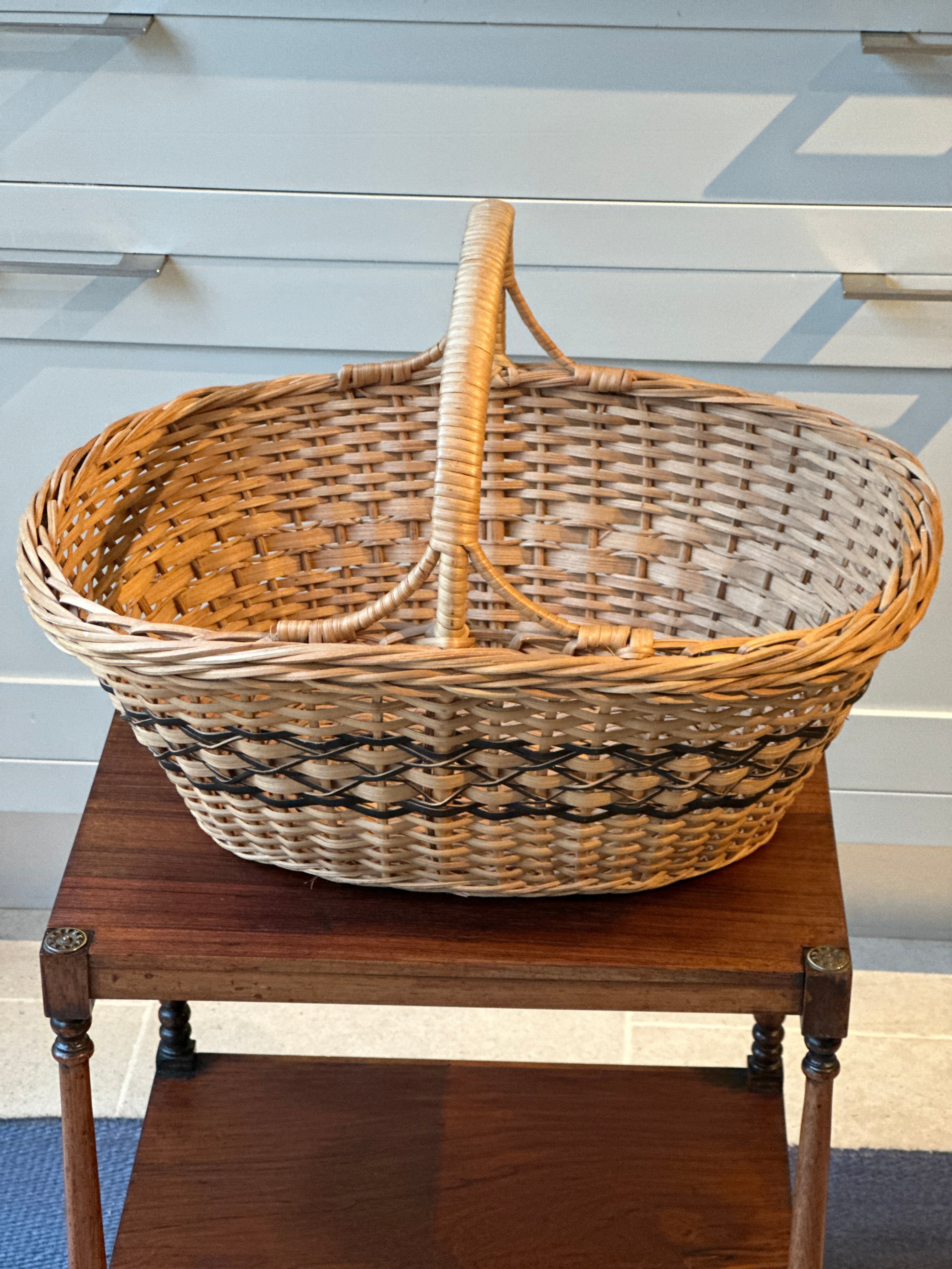 Large Vintage Basket with Black Accents