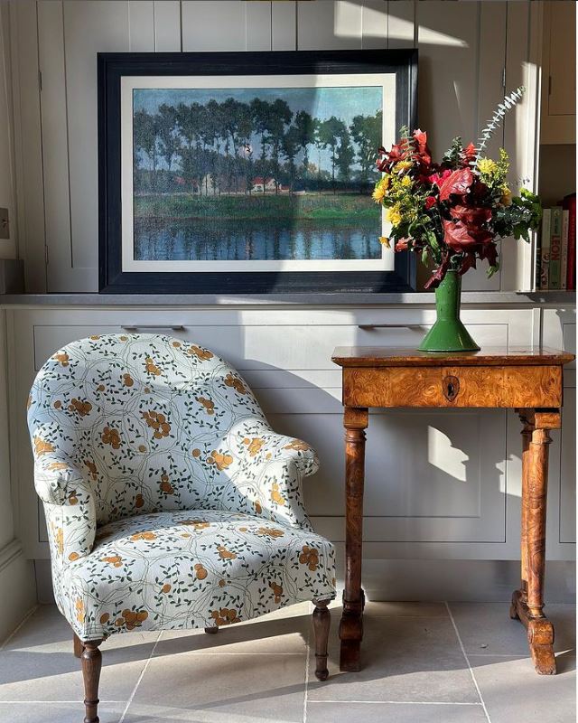 19th C French Tub Chair in Rosa Bernal Piedre Ochre