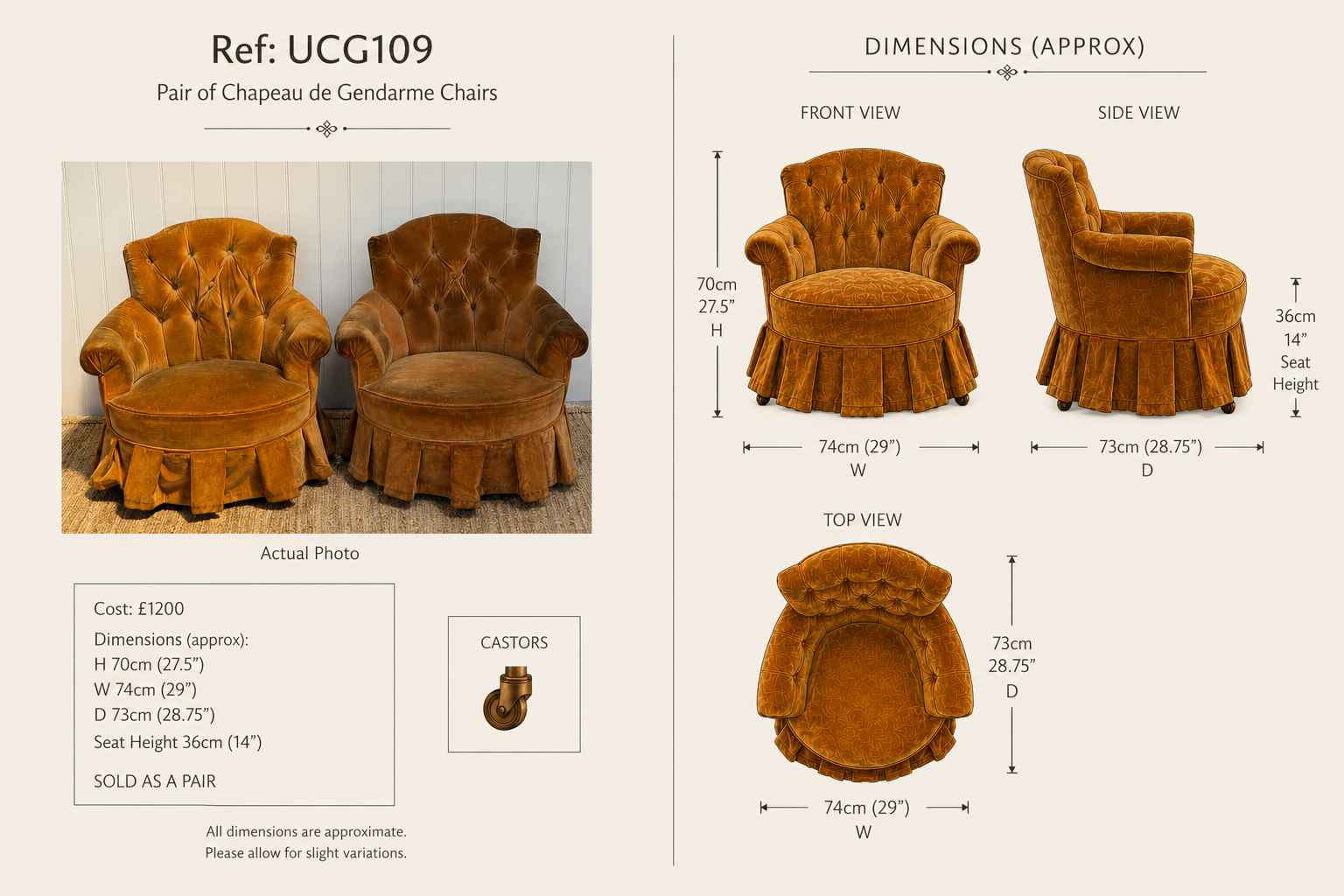 Pair of Chapeau de Gendarme Chairs — specification