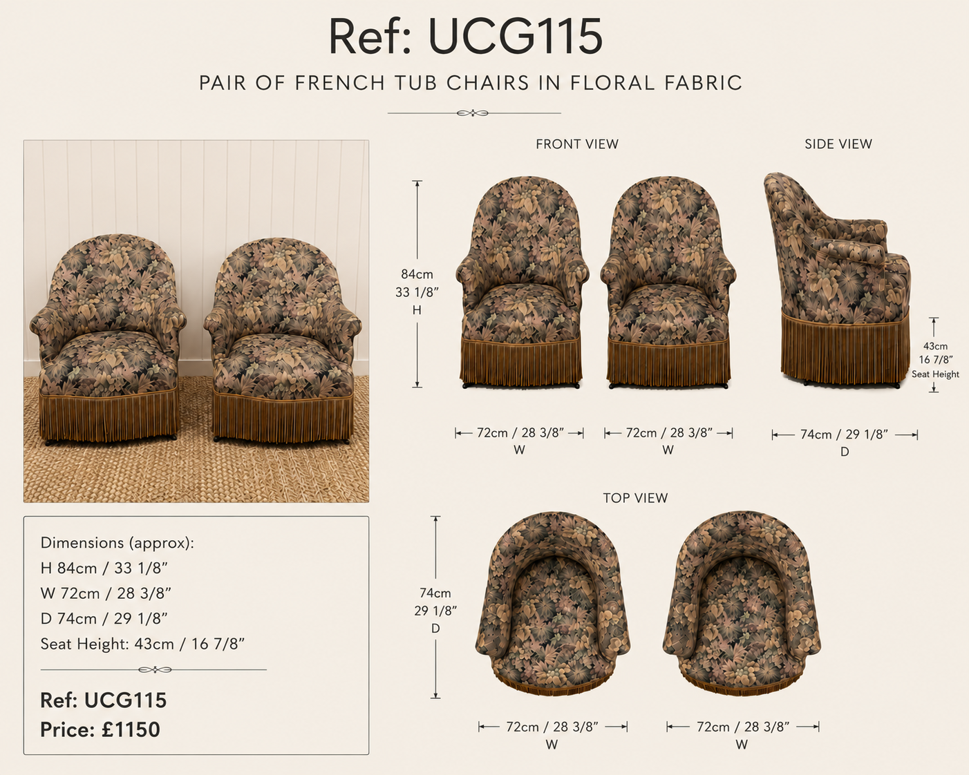 Pair of French  Tub Chairs in Floral Fabric — specification