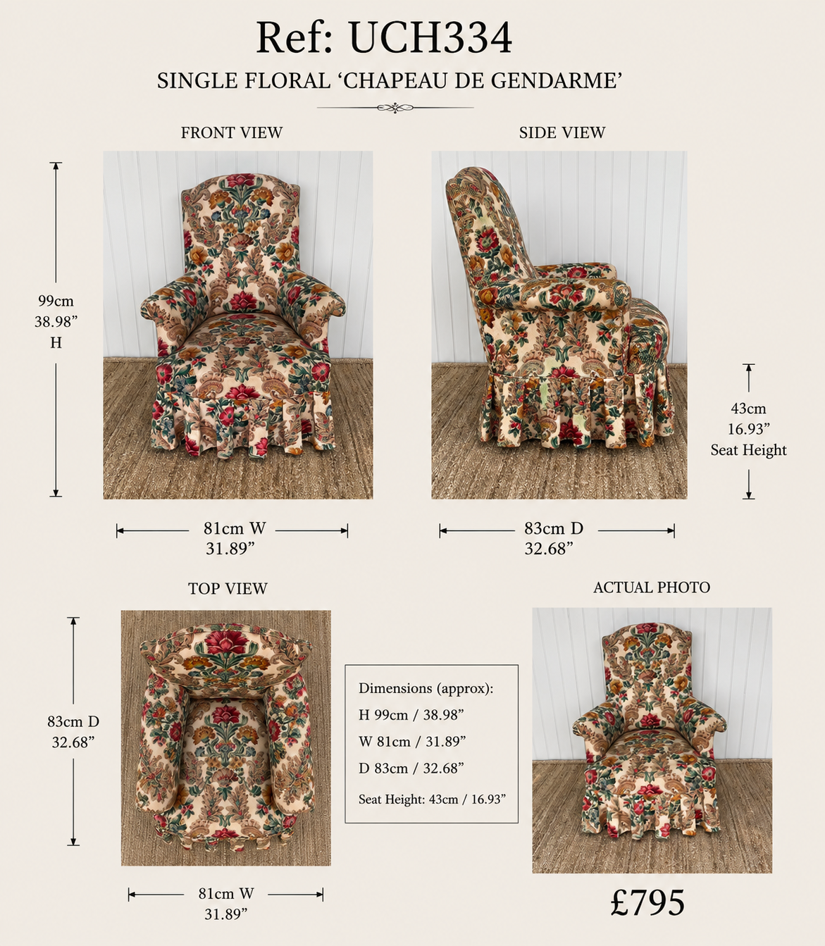 Single Floral Chapeau de Gendarme — specification