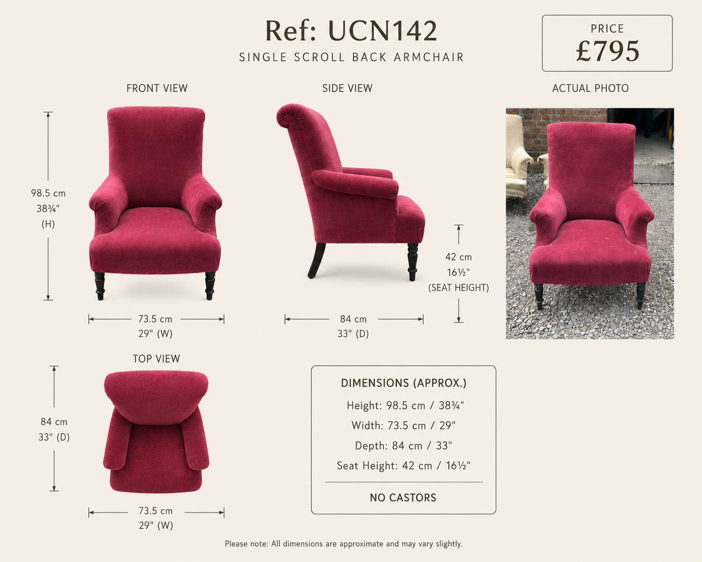 Single Scroll Back Armchair — specification