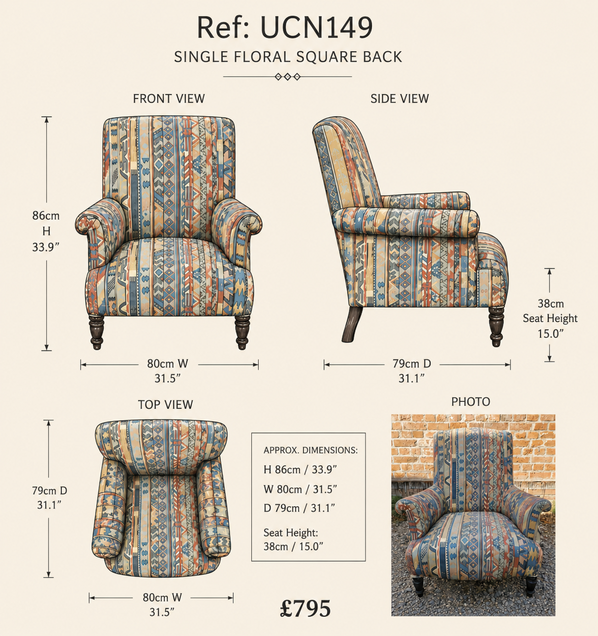 Single Floral Square Back — specification
