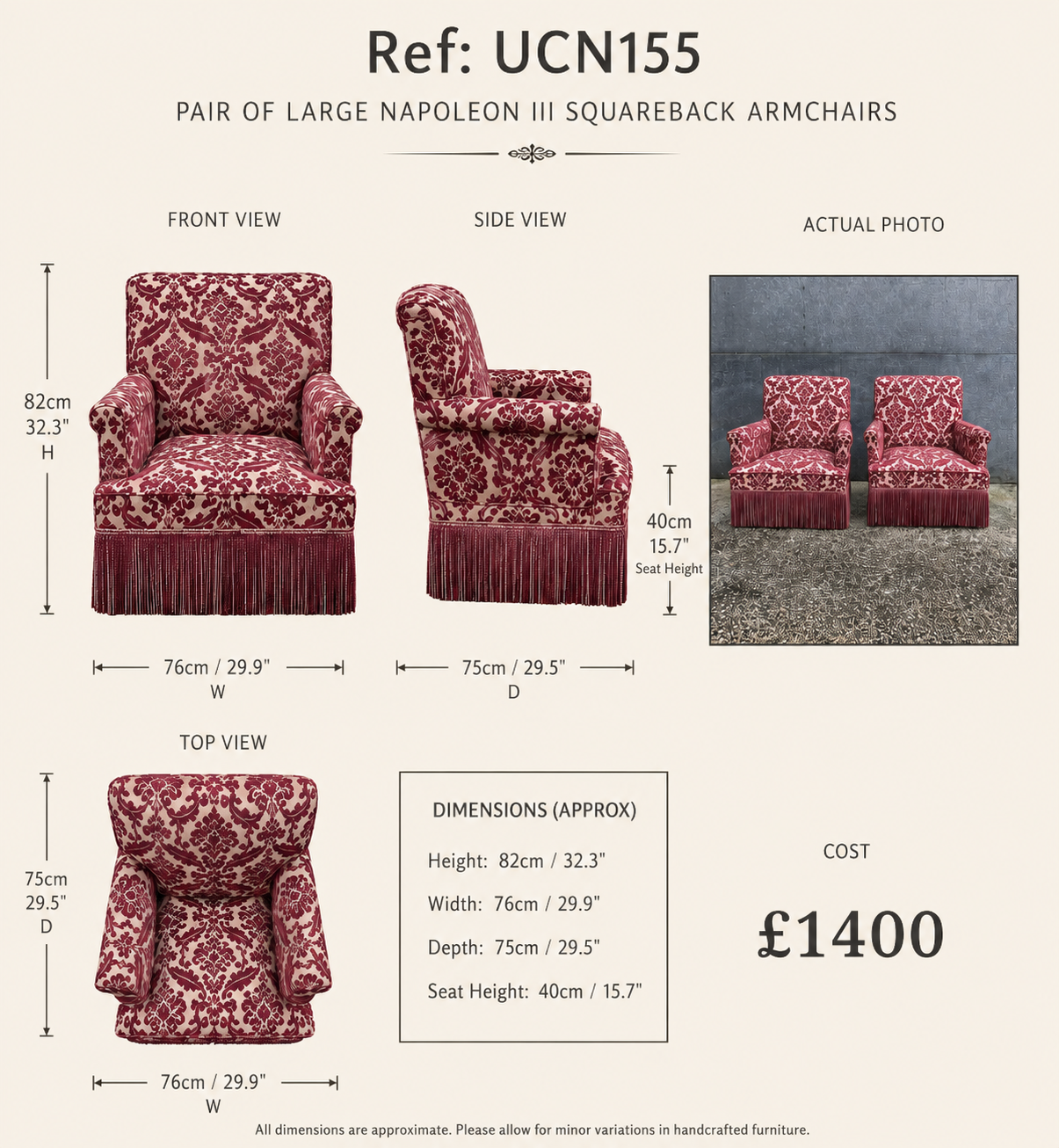 Pair of Large Napoleon III Squareback Armchairs — specification