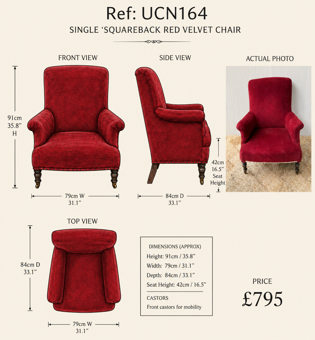 Single Squareback Red Velvet Chair