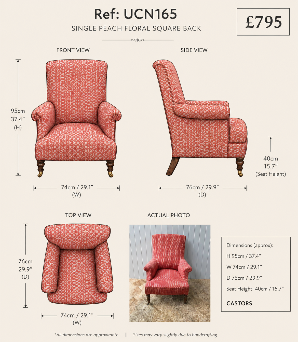 Single Peach Floral Square Back — specification