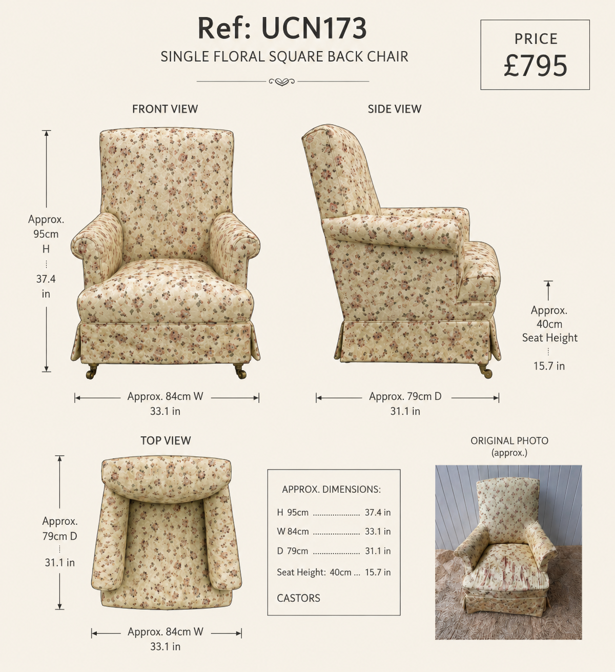 Single Floral Square Back — specification