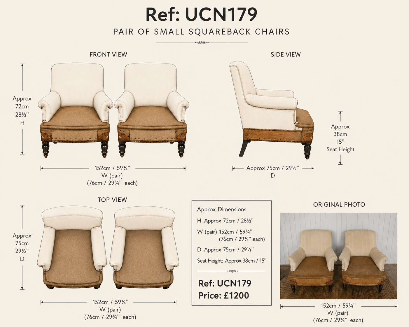 Pair of Small French Squareback Chairs — specification