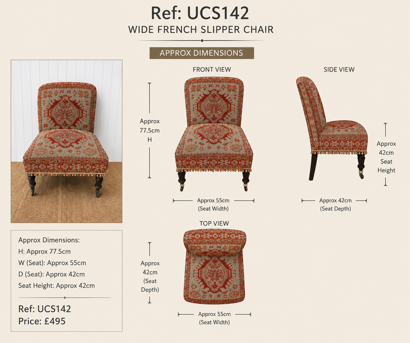Wide French Slipper Chair