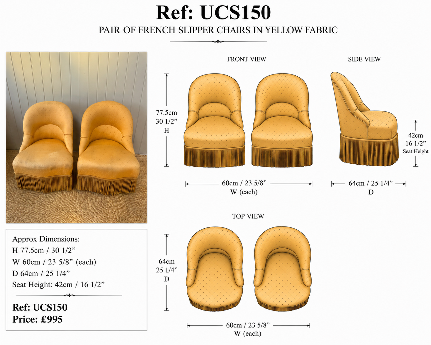 Pair of French Crapaud Tub Chairs in Yellow — specification
