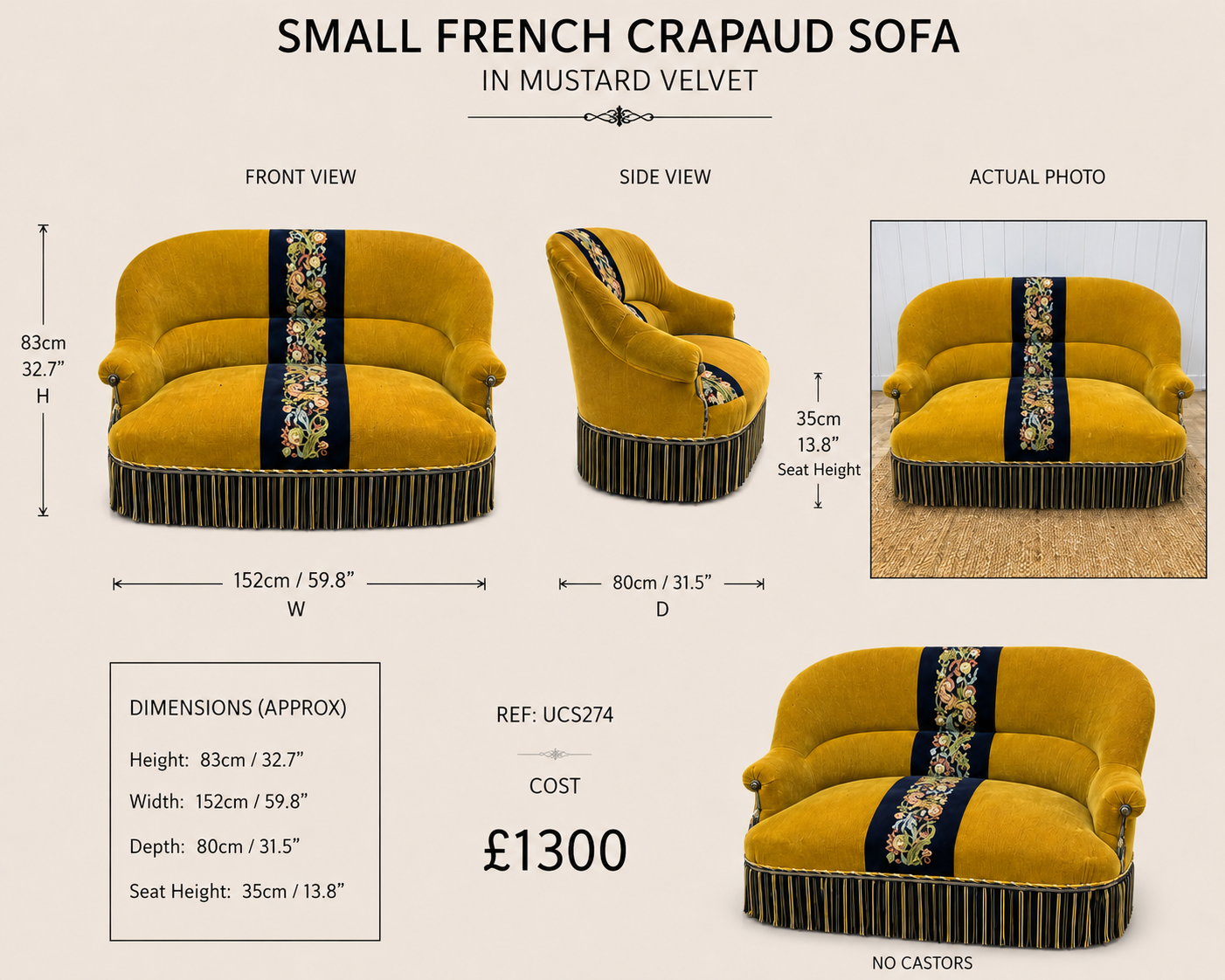 Mustard Velvet Sofa — specification