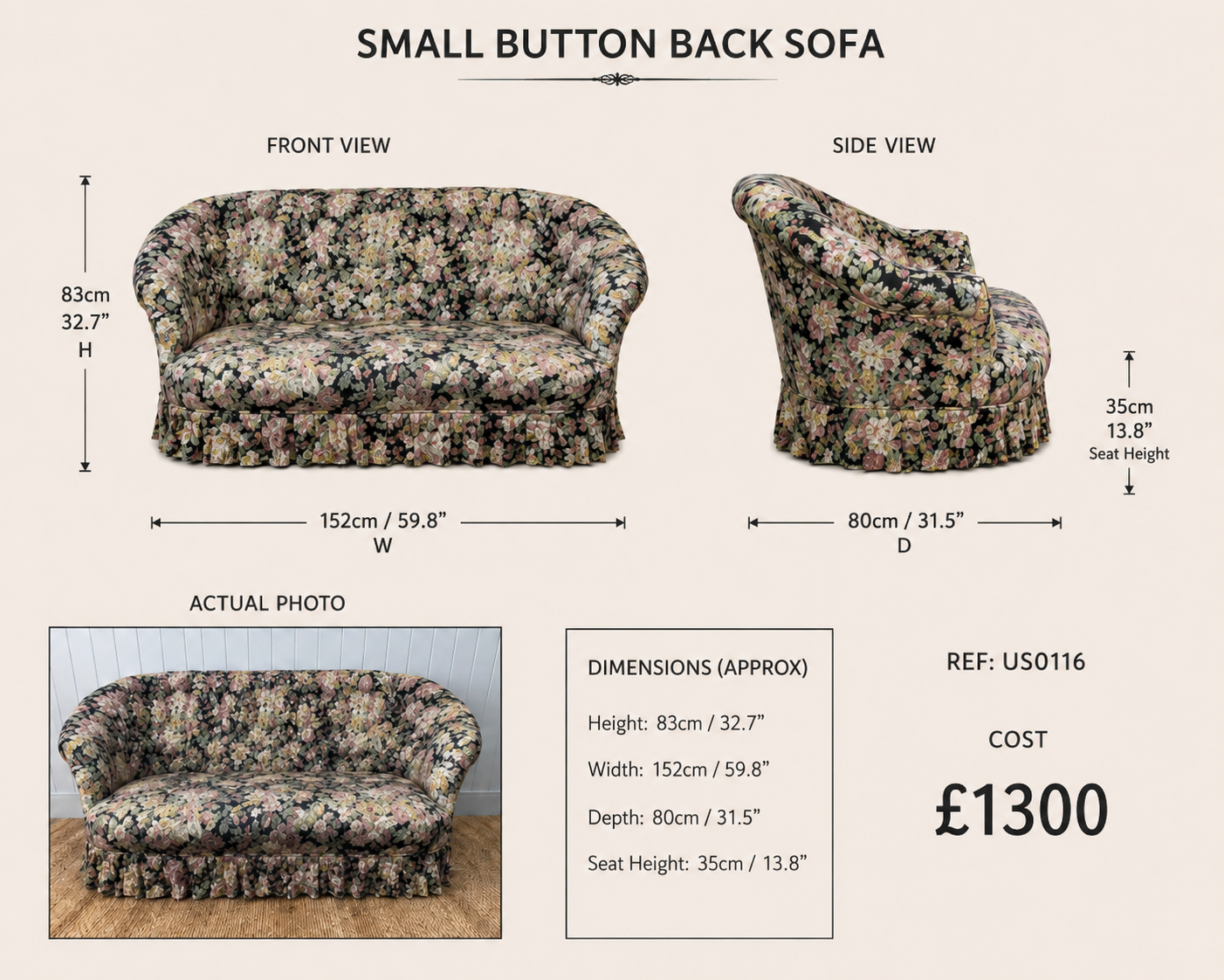 Small Button Back Sofa — specification