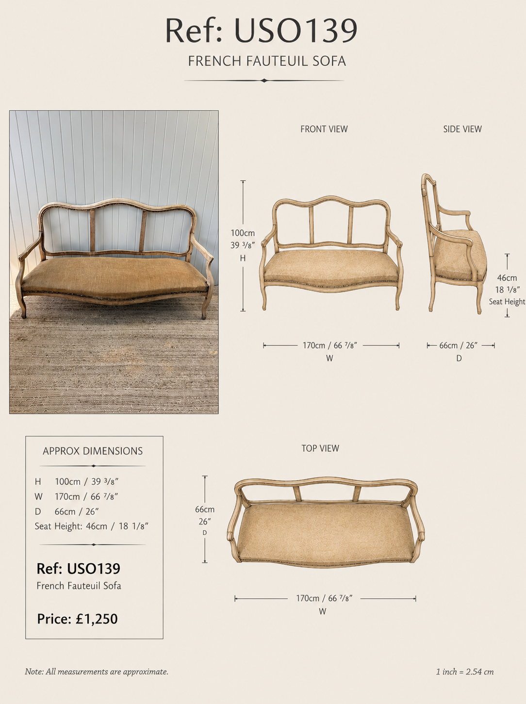 19th Century French Louis XV-Style Bleached Oak Canapé — specification