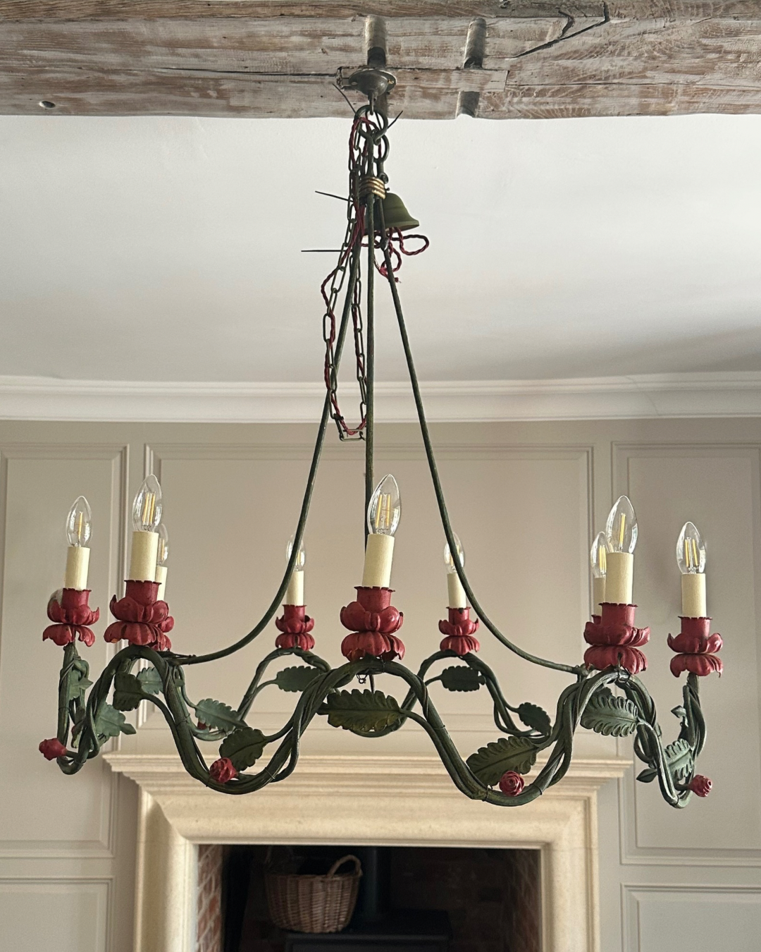 Large Painted Green Chandelier Circa 1940s
