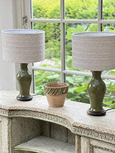 Pair of Vintage Olive Green Ceramic Lamps