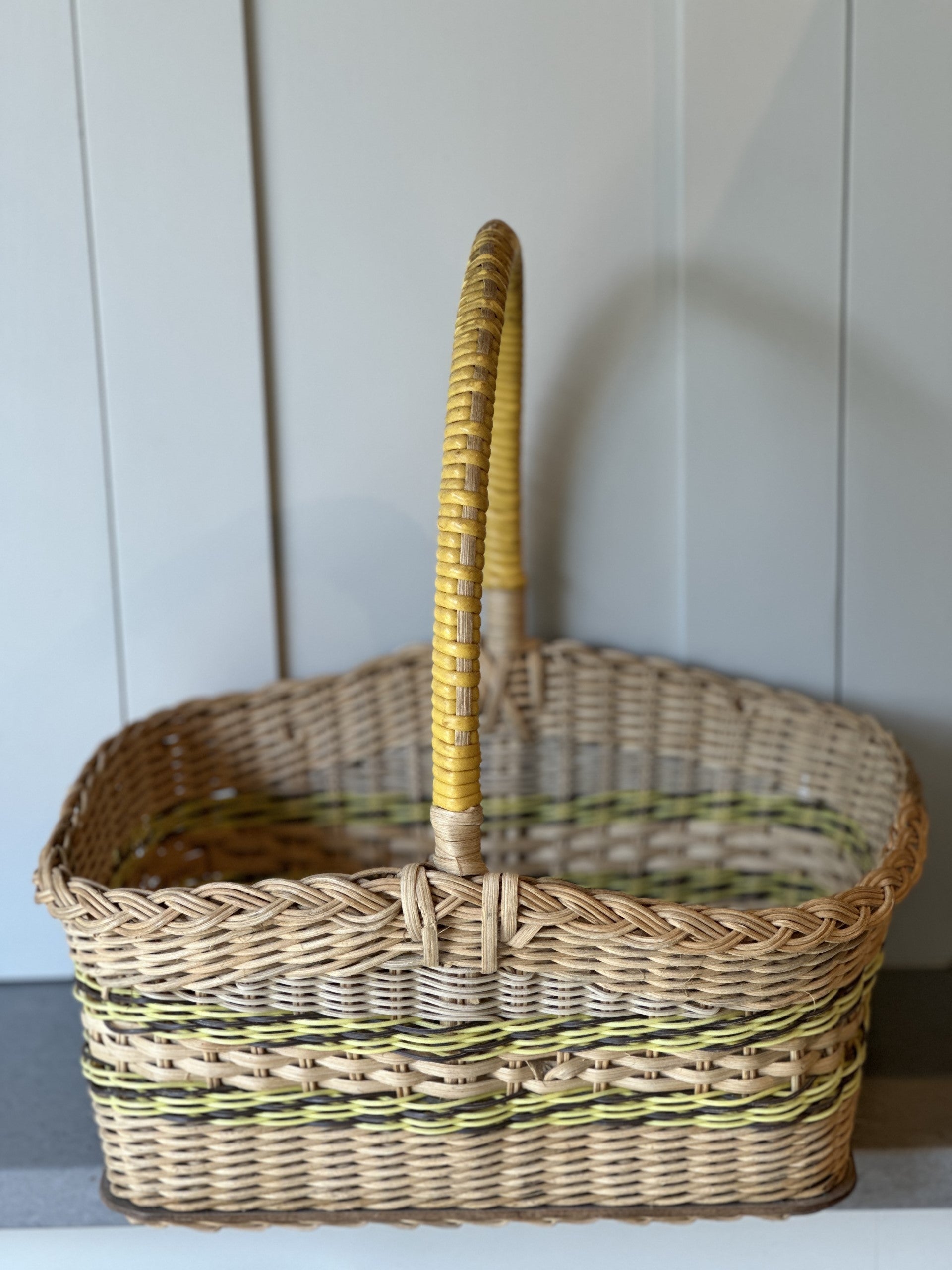 Vintage Wicker Basket with Yellow and Brown accents