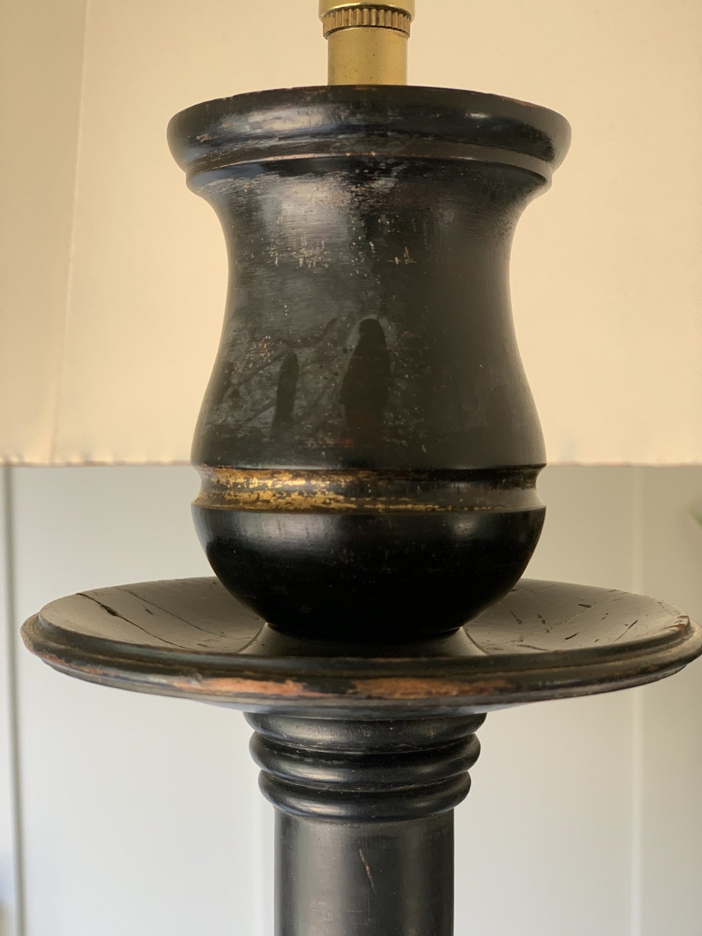 Extra Tall Black and Gilt Wooden Lamp