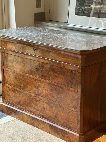 French Marble Topped Commode with Dappled Grey Marble Top