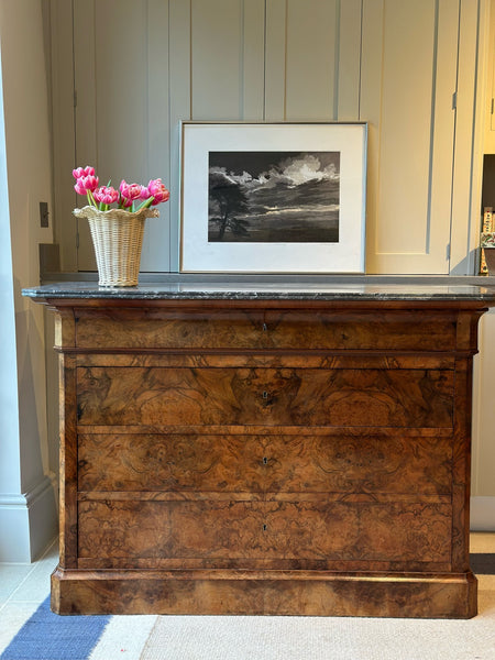 French Marble Topped Commode with Dappled Grey Marble Top