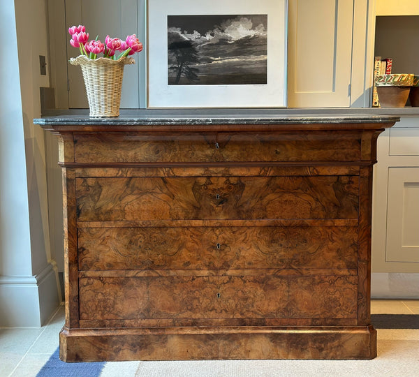 French Marble Topped Commode with Dappled Grey Marble Top