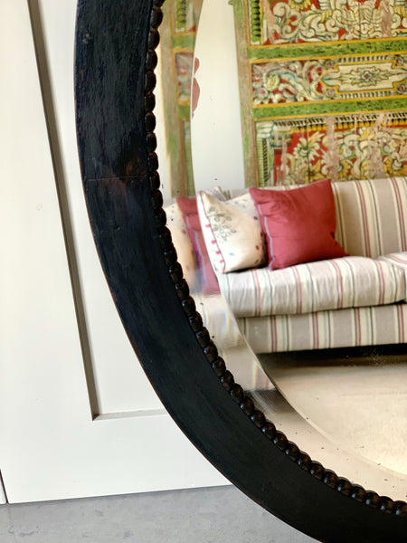 Black Painted Oval Mirror with bobbin border