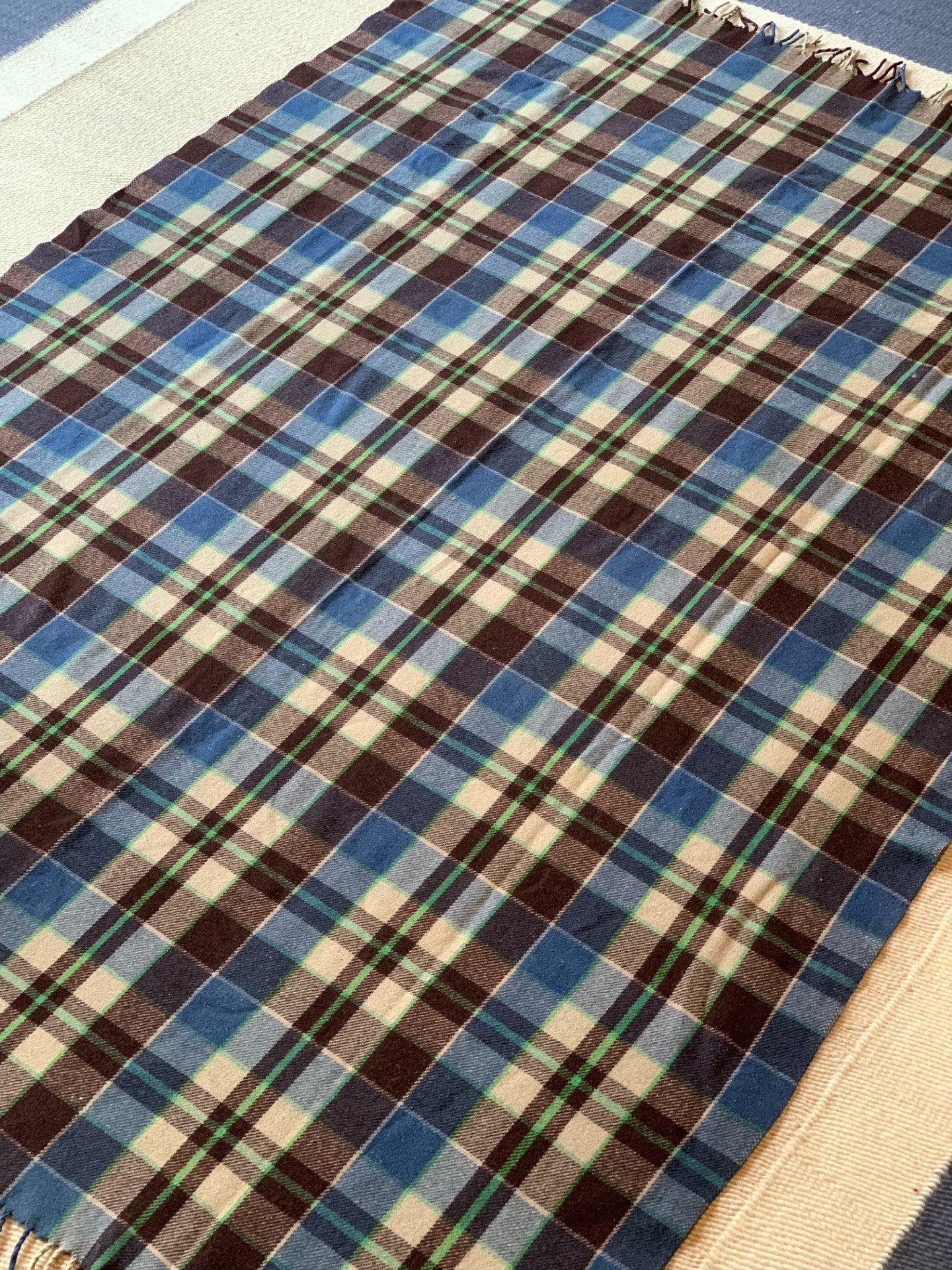 Vintage Brown and Blue Tartan Blanket