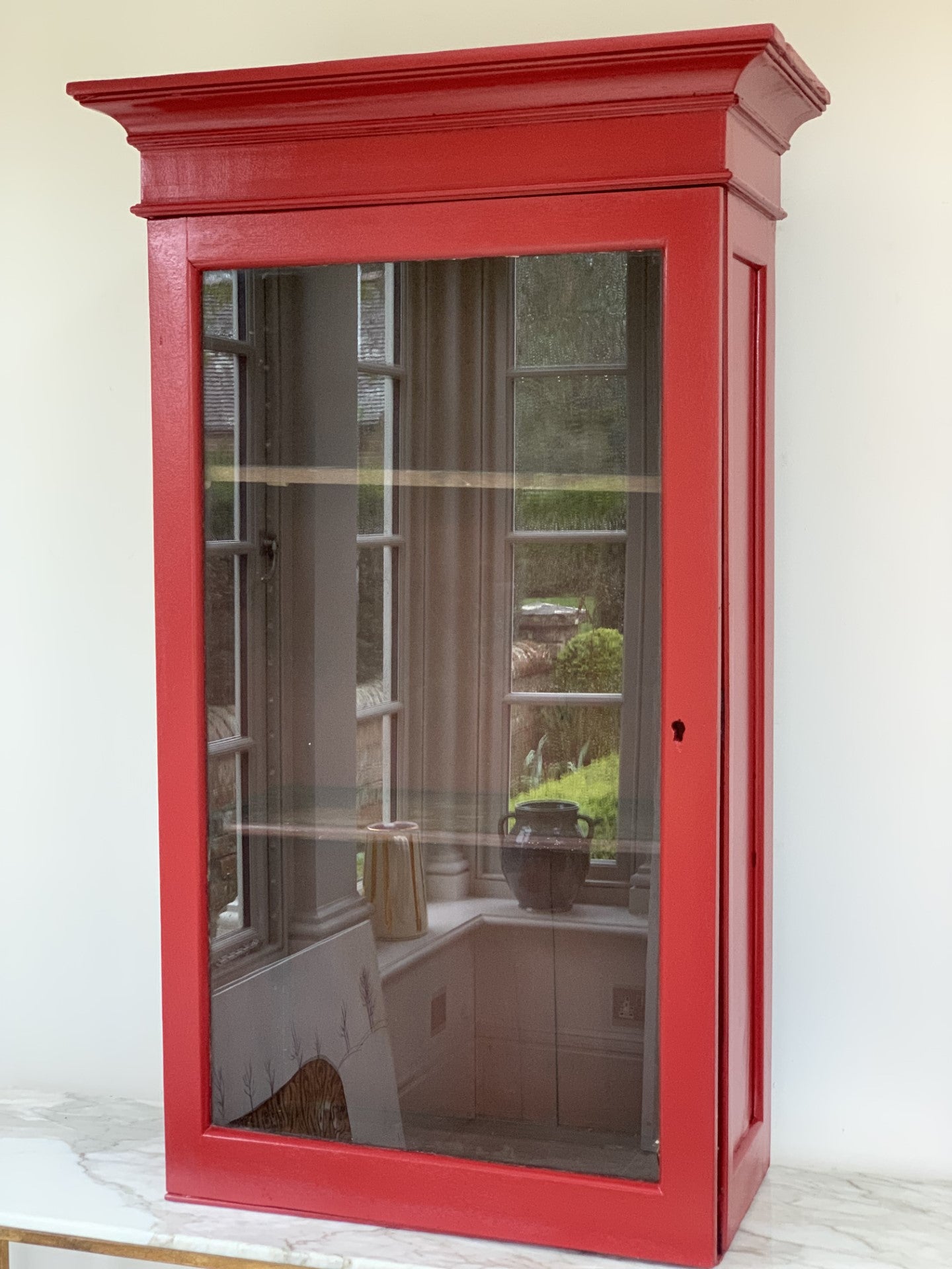 Tall Mahogany Glazed Wall Cabinet Painted in Ferrari Red