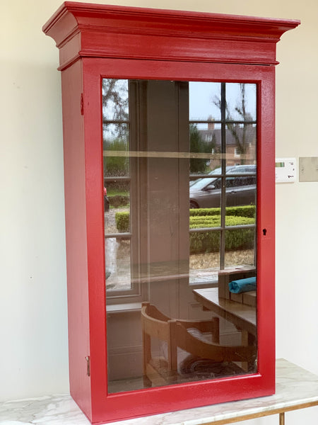 Tall Mahogany Glazed Wall Cabinet Painted in Ferrari Red