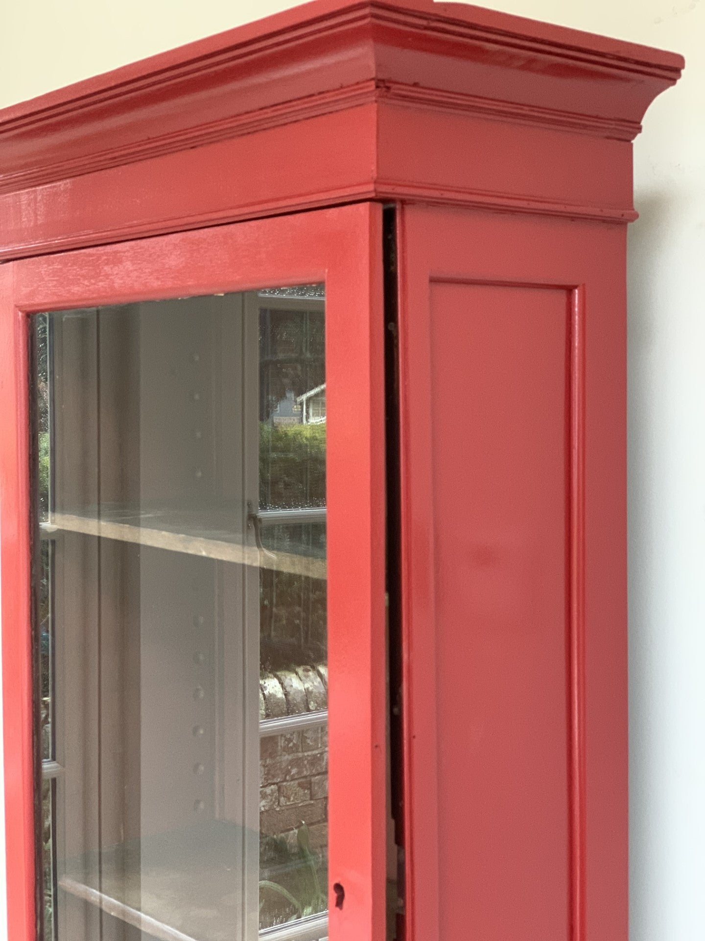 Tall Mahogany Glazed Wall Cabinet Painted in Ferrari Red