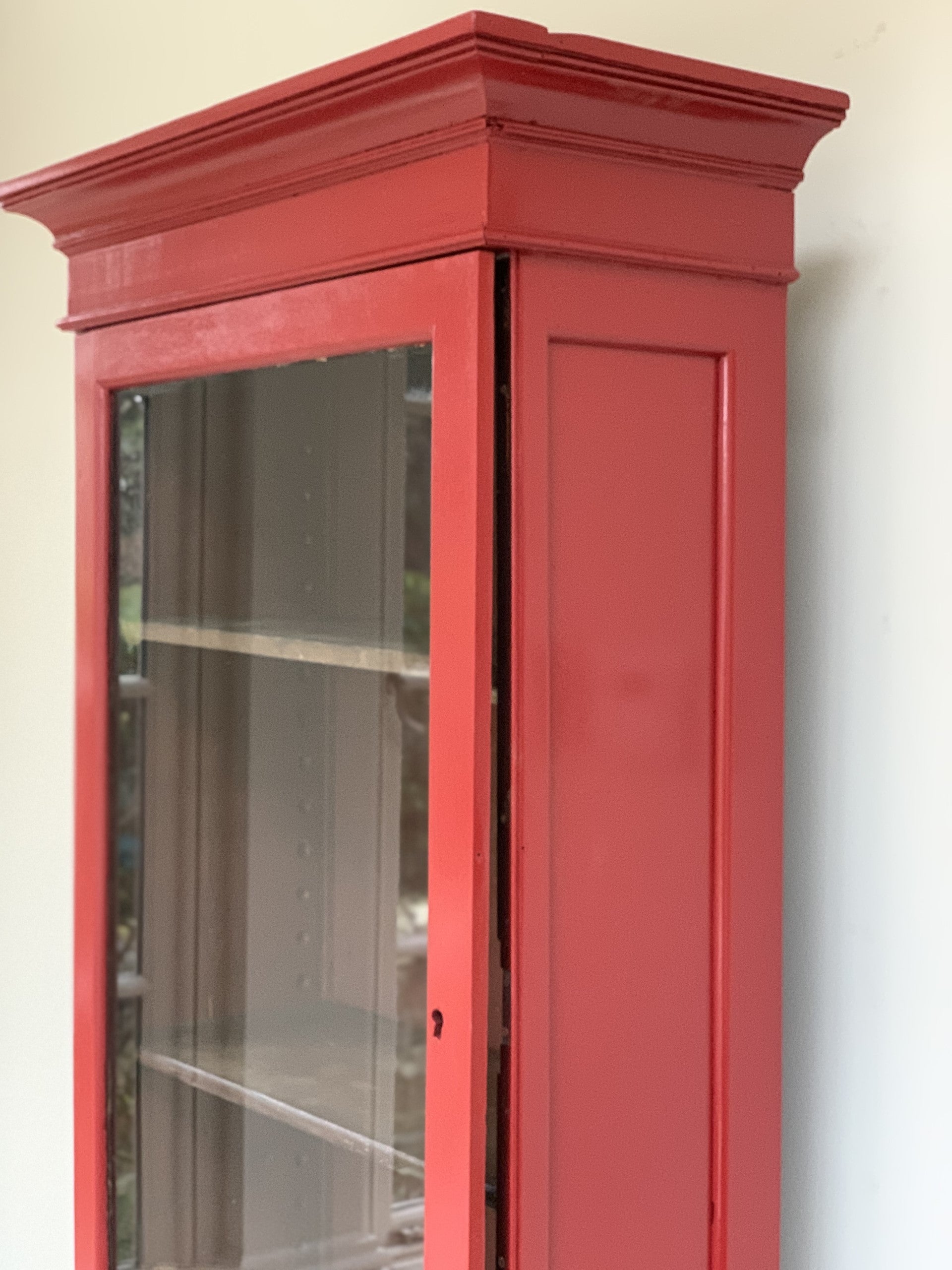 Tall Mahogany Glazed Wall Cabinet Painted in Ferrari Red