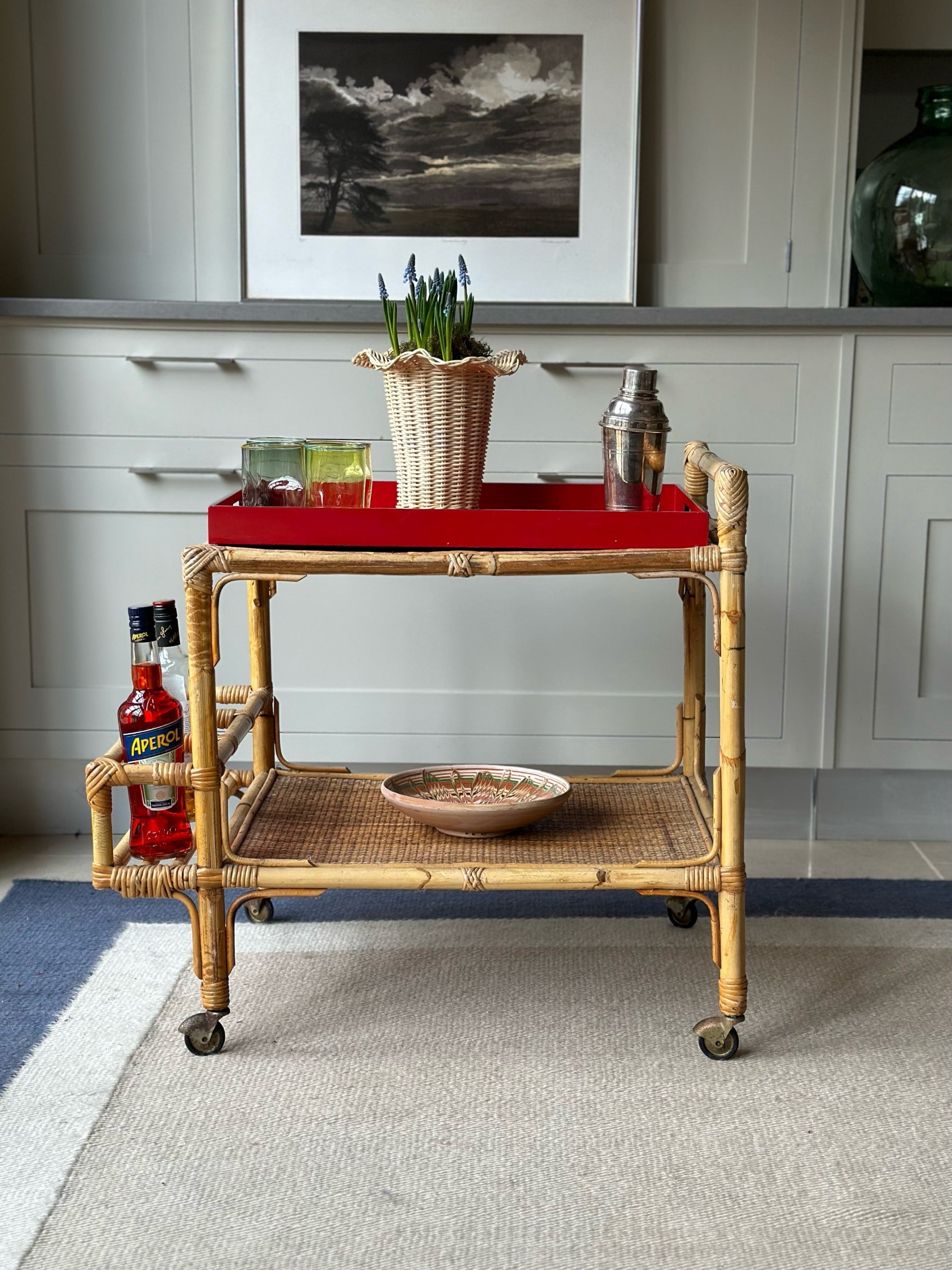 Vintage Cane Drinks Trolley on Castors