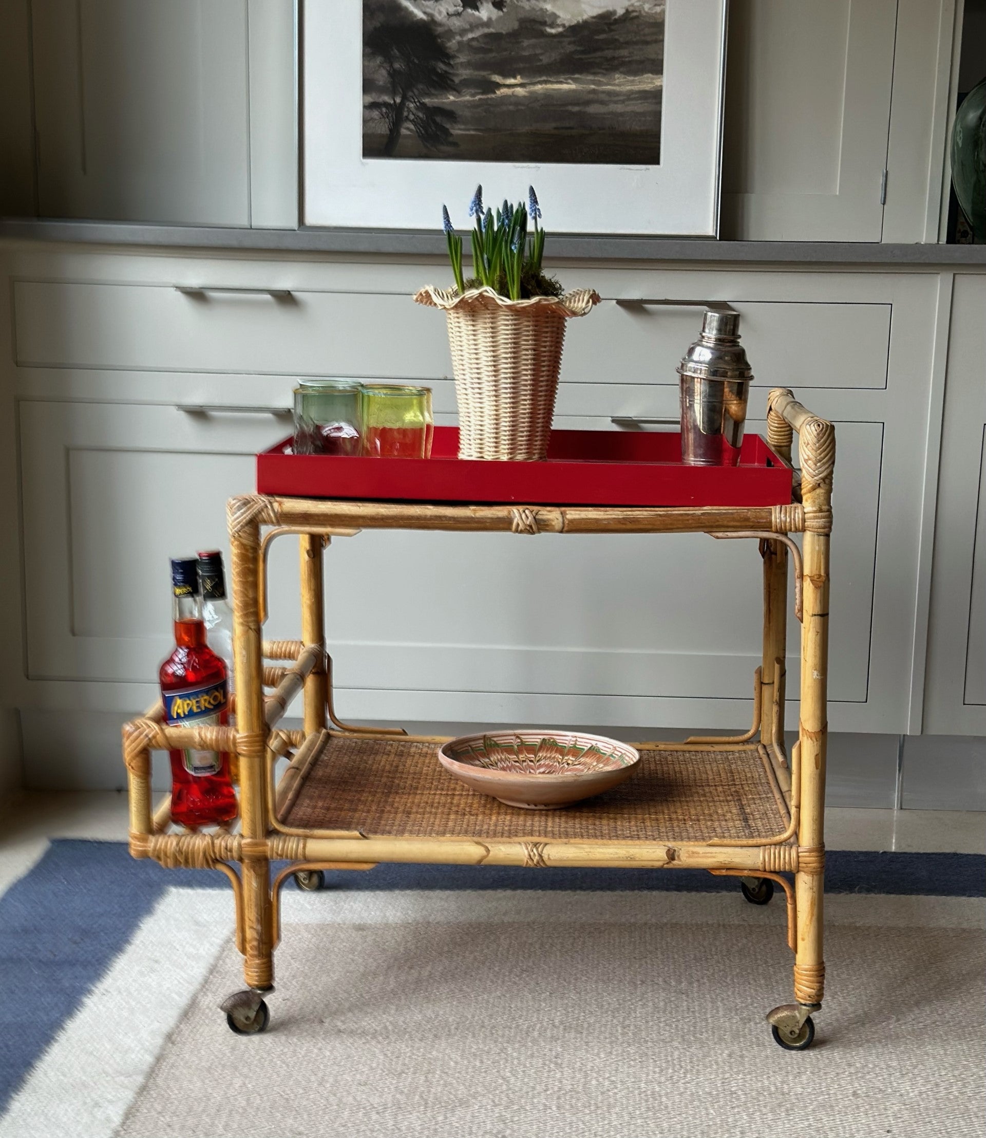 Vintage Cane Drinks Trolley on Castors