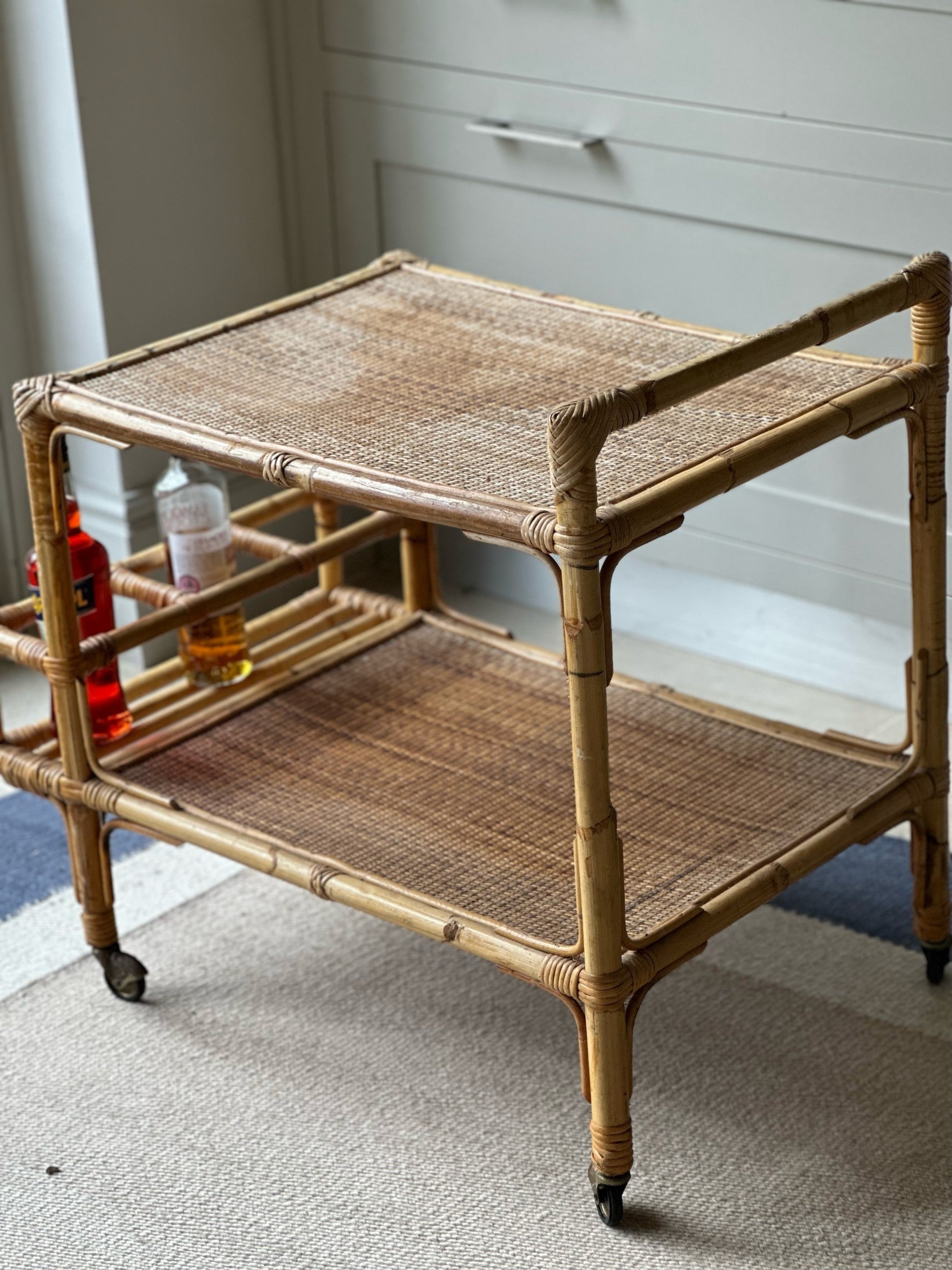 Vintage Cane Drinks Trolley on Castors